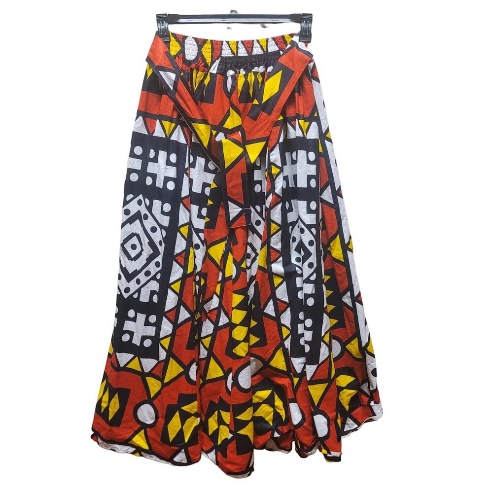 ALF One Size Vibrant skirt Midi Elastic Waist Attach Belt Fit Flare Tribal Flare